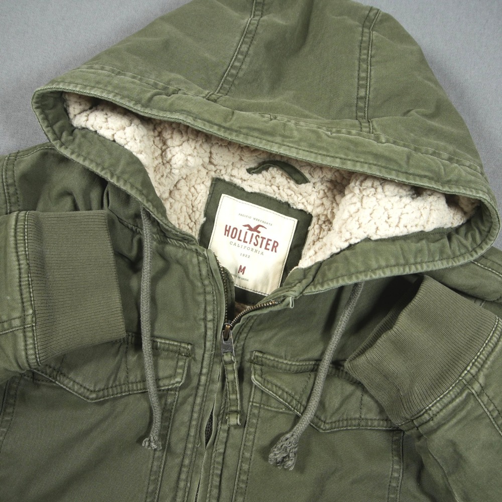 Y2K Hollister Military Sherpa Lined Hooded Canvas Field Men Jacket M Work Surf